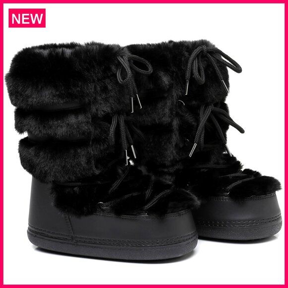 Shoes - Women's Winter Snow Boots Faux Fur Lined Mid-Calf Waterproof Non-Slip